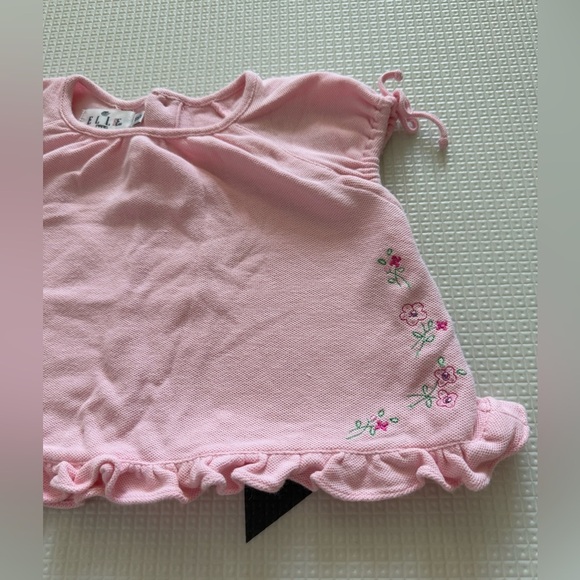 Elle Paris|Baby girl pink short sleeve ruffle top with floral embroidery•••Flowy - Picture 2 of 7